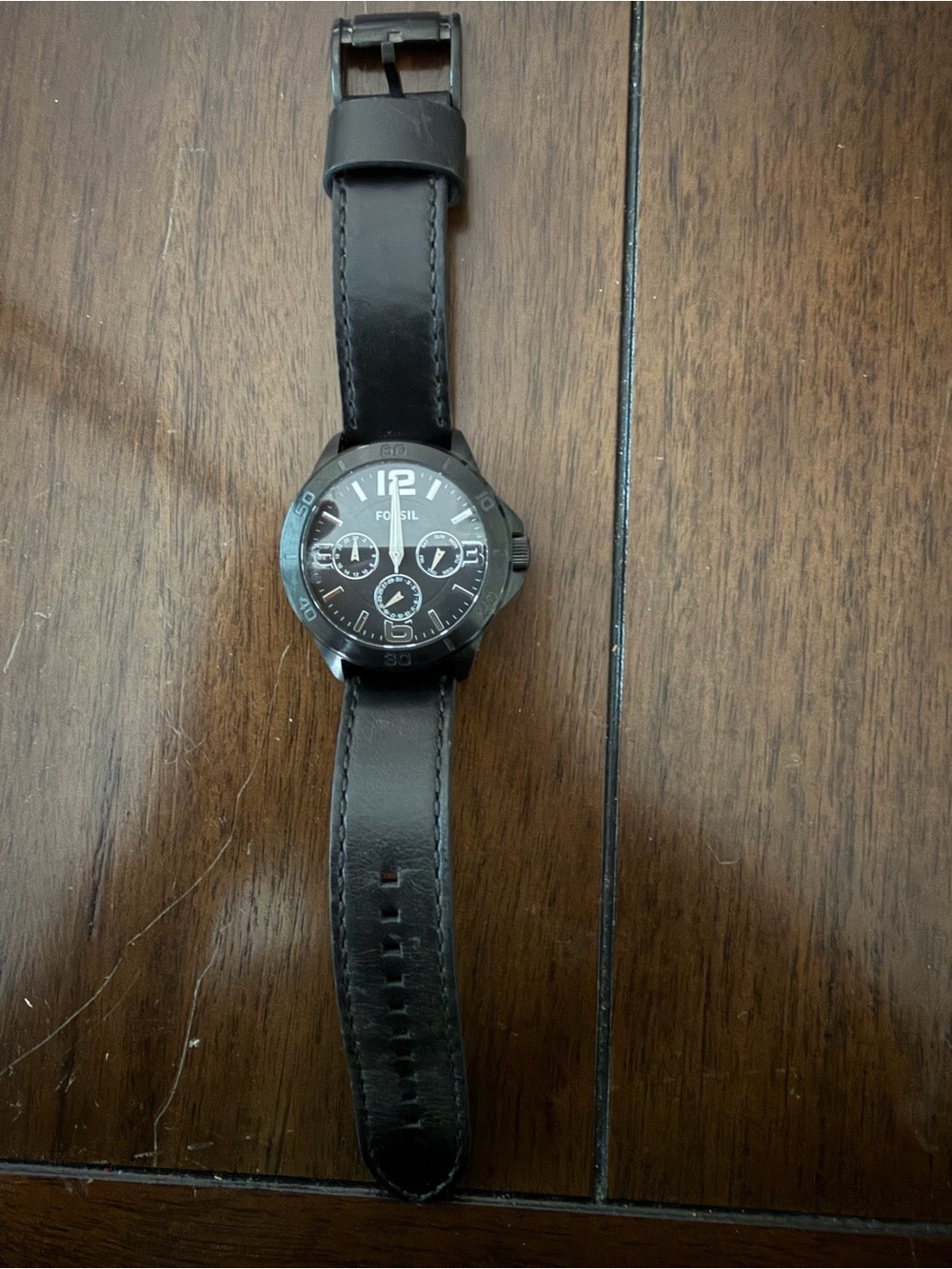Fossil Men's Black Leather Chronograph Watch with Black Dial